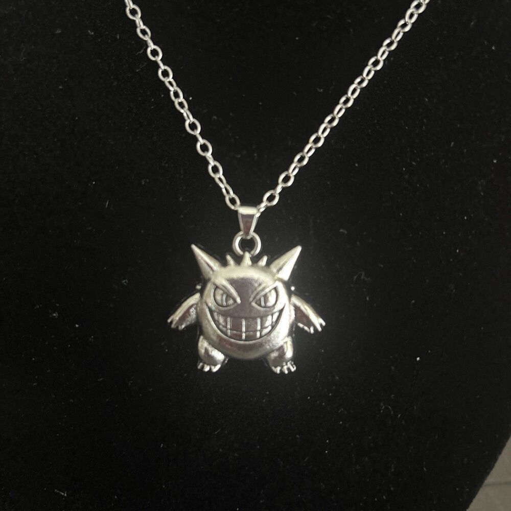 Pokemon Gengar Necklace Silver Tone Pendant Anime Gaming Jewelry